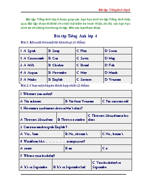 Bài tập luyện Tiếng Anh Lớp 4